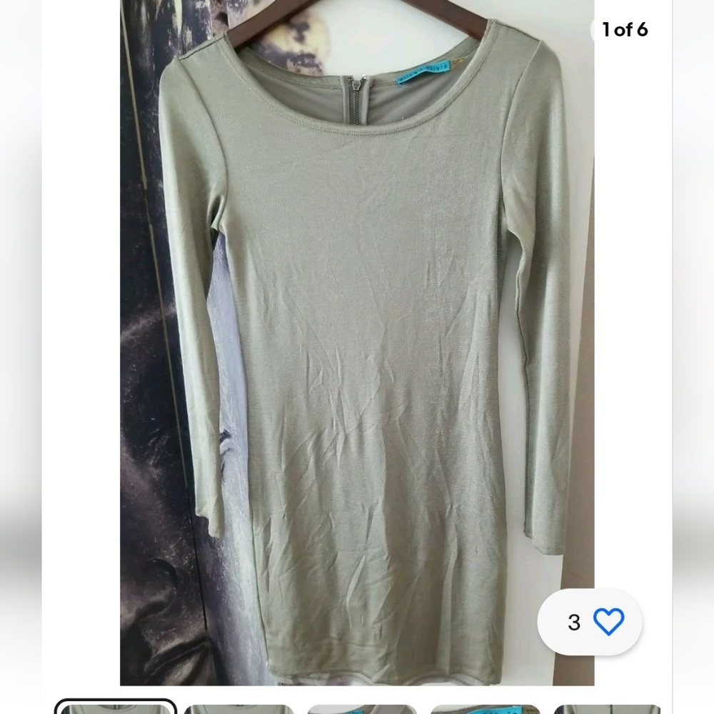 Alice + Olivia Womens Long Sleeve Crewneck Knee Length Tabitha Silver Dress S